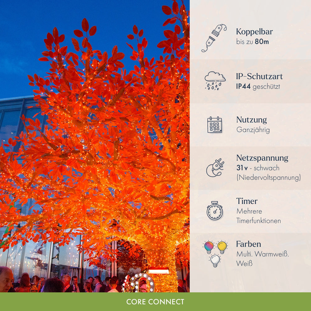 Core Connect 10m 100er LED Lichterkette orange koppelbar transparentes Kabel
