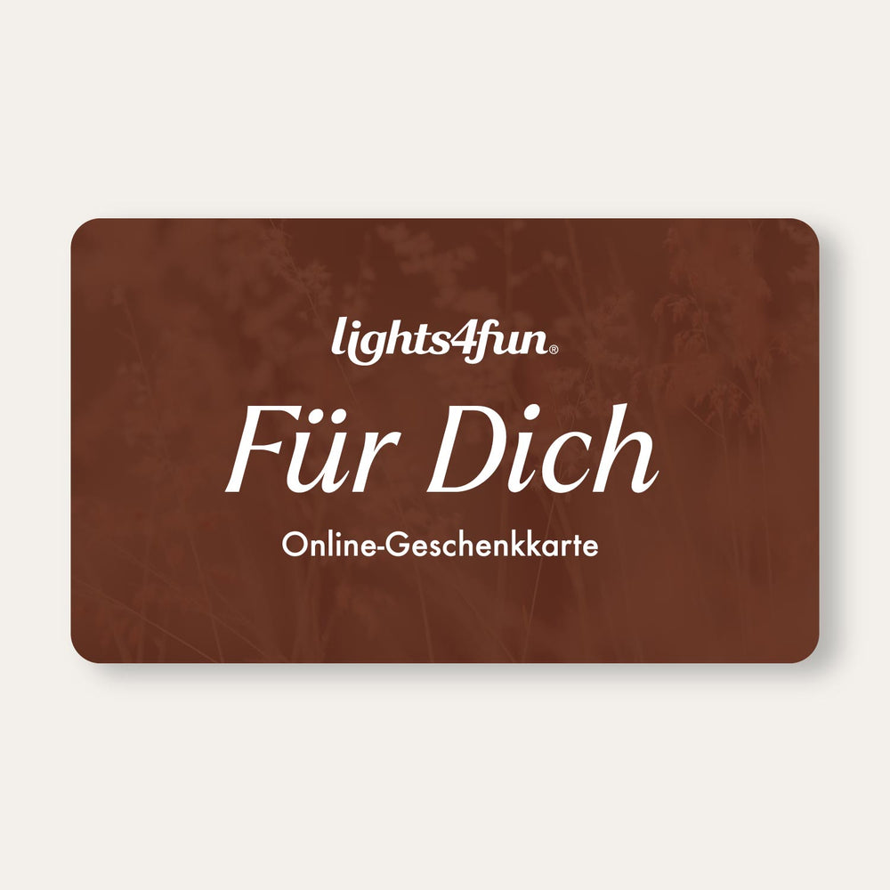 Braune Lights4fun Online-Geschenkkarte mit weißer Aufschrift Für Dich