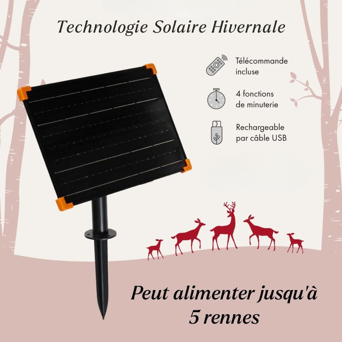 Solarpanel mit Erdspieß, LED-Lichterkette und Fernbedienung für Rentierbeleuchtung