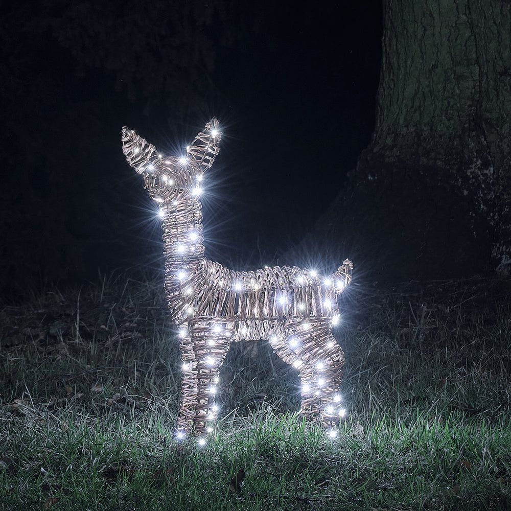 Pateley Bicolor LED-Rehkitz aus Rattan mit 110 LEDs in Kaltweiß